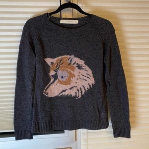 Zara Knit Wool Sweater with Wolf 🐺 and Beaded detail Size Small